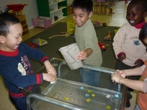 Placing the paper into the water