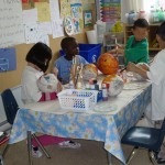 Creating the planets on the dried mache